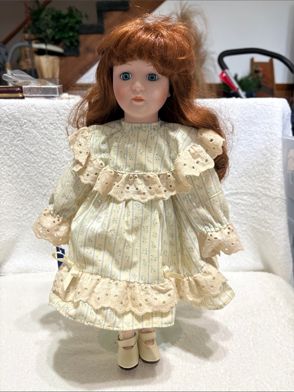 Crown Royal Porcelain Doll in Cream and Blue Floral Dress